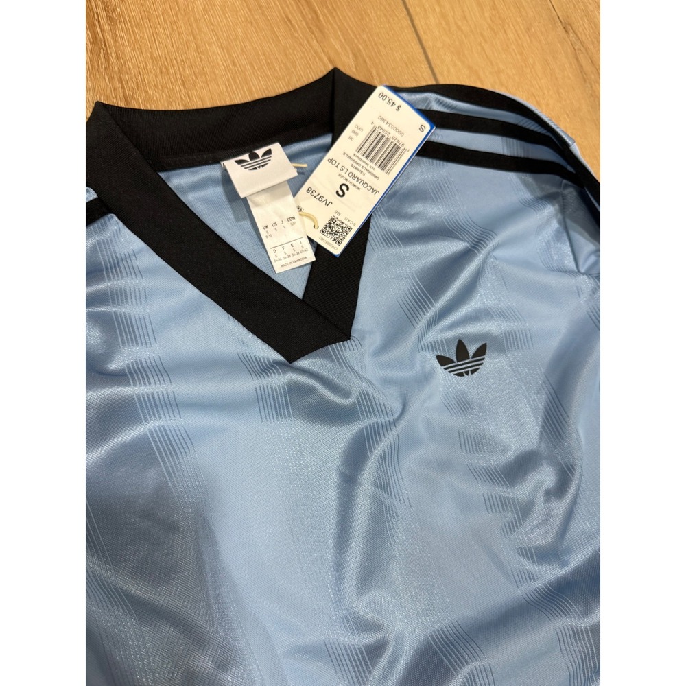 Adidas Originals Womens Jacquard long sleeve Crop Blue Stripe Trefoil Small - Picture 3 of 3